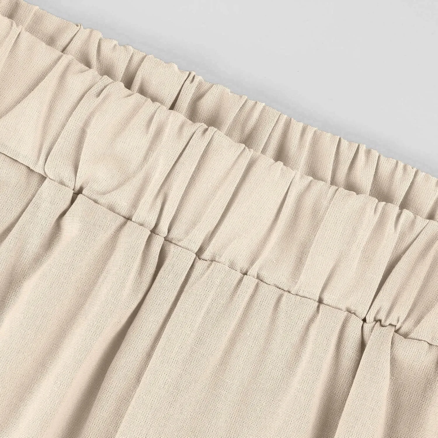Women Linen Pants Breathable Elastic Waist Gauze Pant Lightweight Plus Size Summer Vacation Beach Pants with Pockets