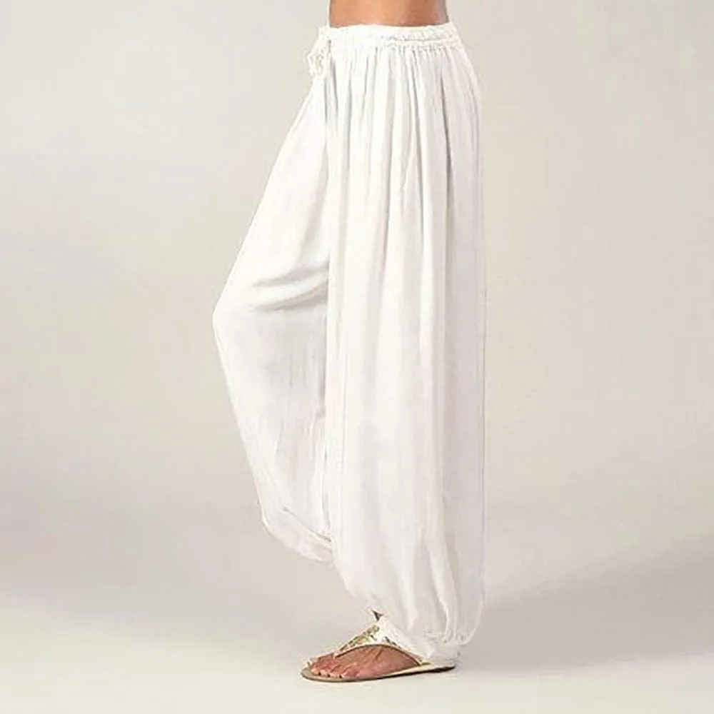 Women Linen Pants Dressy High Waisted Dress Casual Harem Pants with Pockets Solid Sweatpants Palazzo Pants for Women
