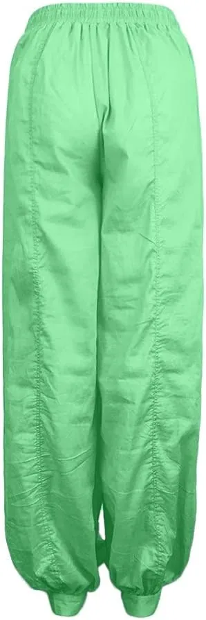 Women Linen Pants Dressy High Waisted Dress Casual Harem Pants with Pockets Solid Sweatpants Palazzo Pants for Women