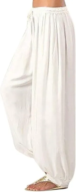 Women Linen Pants Dressy High Waisted Dress Casual Harem Pants with Pockets Solid Sweatpants Palazzo Pants for Women