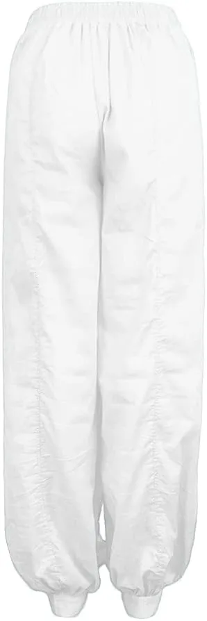 Women Linen Pants Dressy High Waisted Dress Casual Harem Pants with Pockets Solid Sweatpants Palazzo Pants for Women