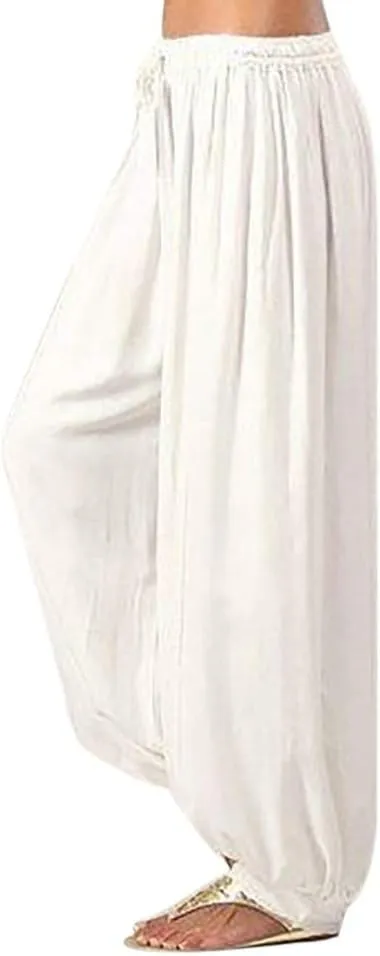 Women Linen Pants Dressy High Waisted Dress Casual Harem Pants with Pockets Solid Sweatpants Palazzo Pants for Women