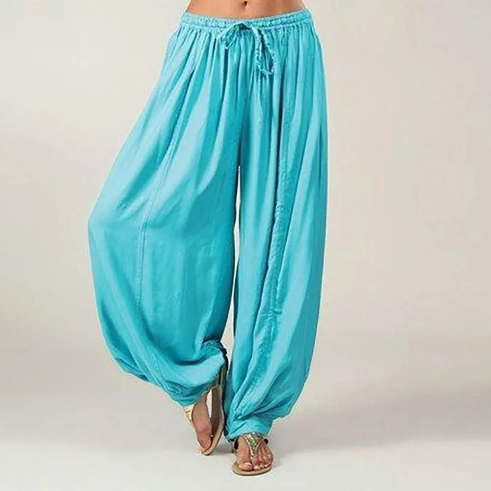 Women Linen Pants High Waisted Dressy Summer Wide Leg Pants with Pockets Plain Color Travel Palazzo Pants for Women