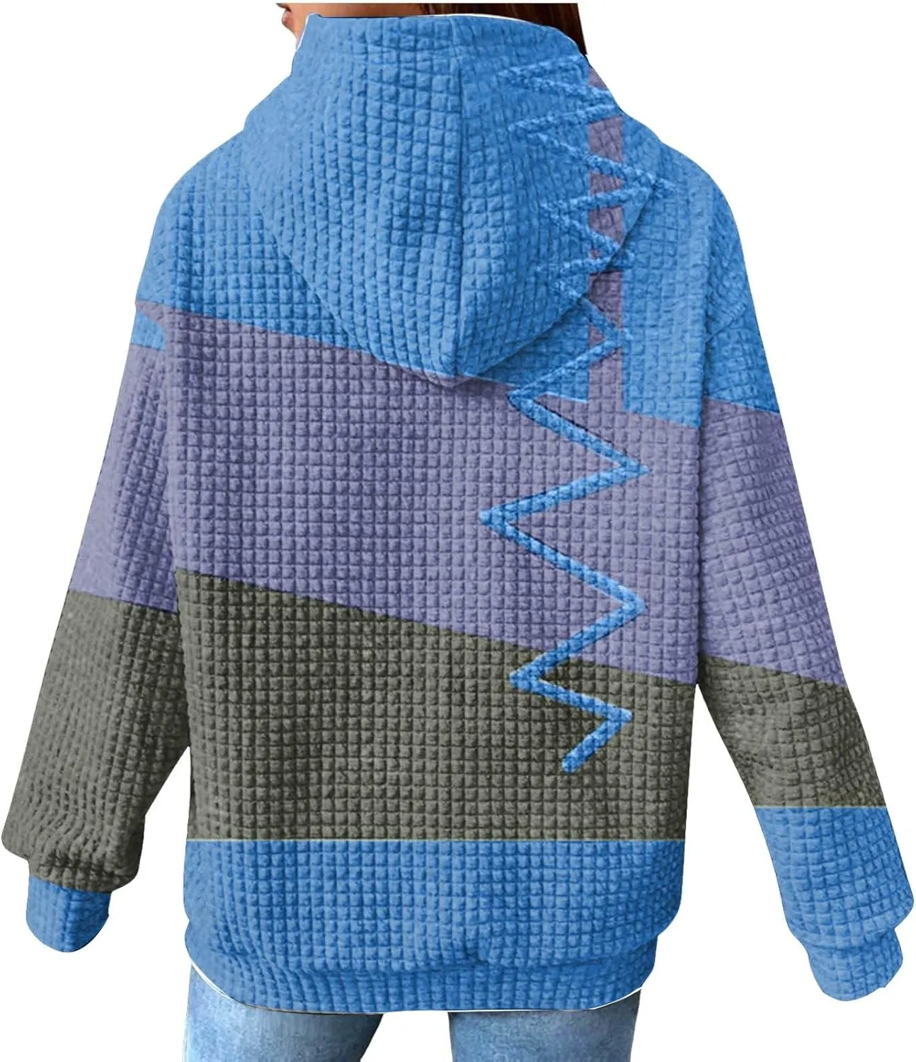 Women's Causal Oversized Cotton Hoodies Long Sleeve Pullover Color Hooded Pactchwork Sweatshirt Autumn & Winter