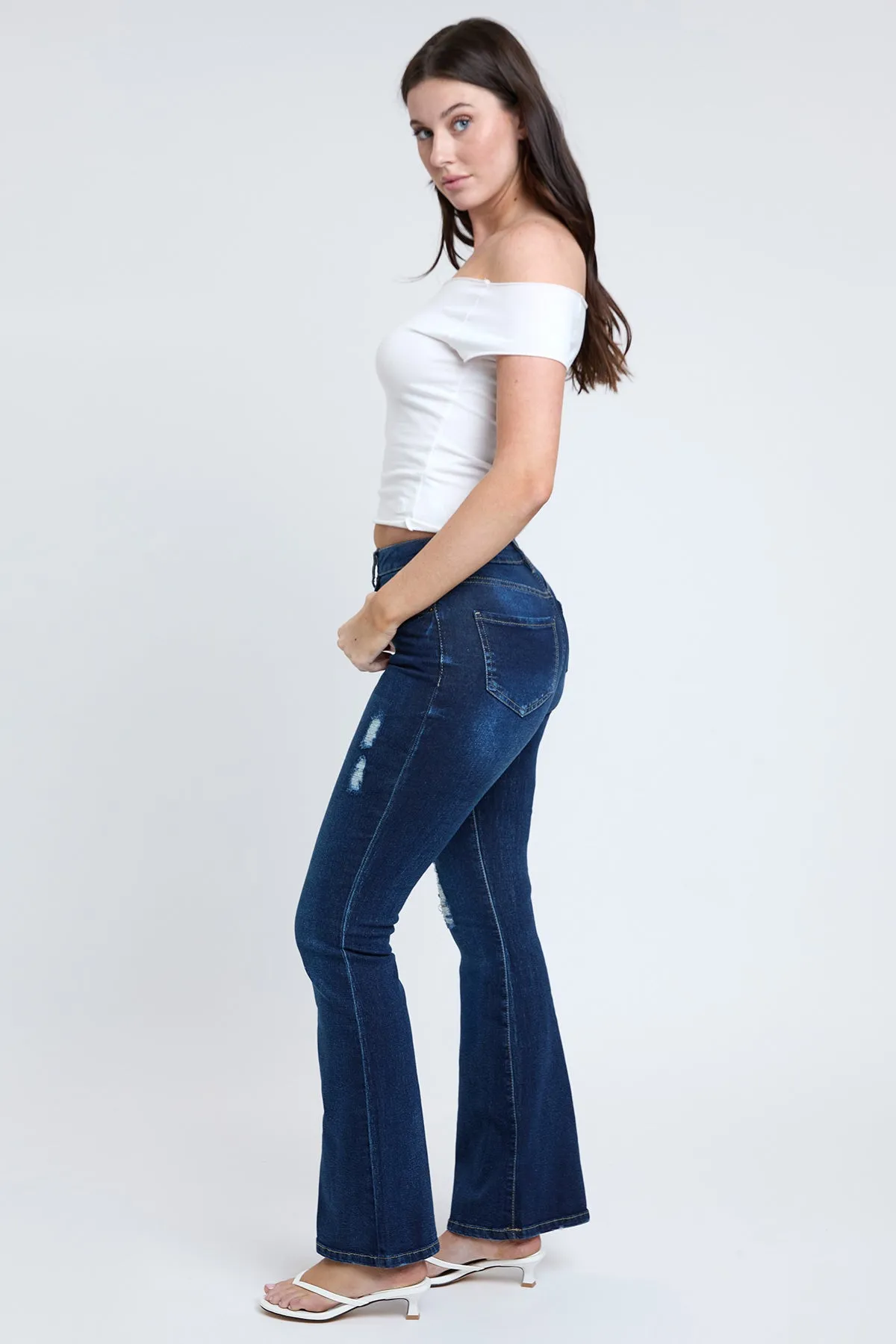 Women's Essential Distressed Flare Jeans-Distressed