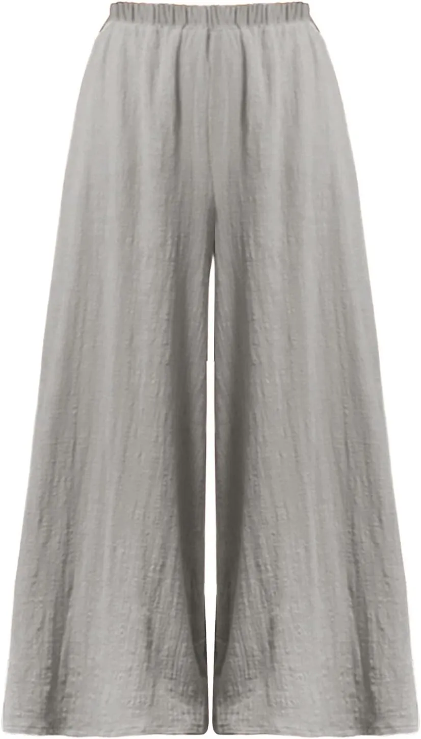 Women's Linen Summer Solid Pants Low Waist Straight Loose Fit Trousers Trendy