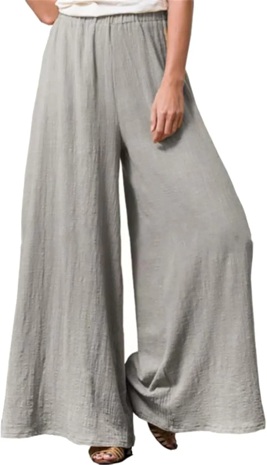 Women's Linen Summer Solid Pants Low Waist Straight Loose Fit Trousers Trendy