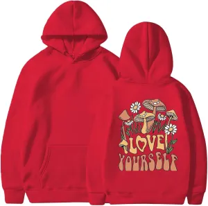 Womens Oversized Hoodie Love Yourself Print Top Sweatshirt Cotton Fleece Hoodies for Women