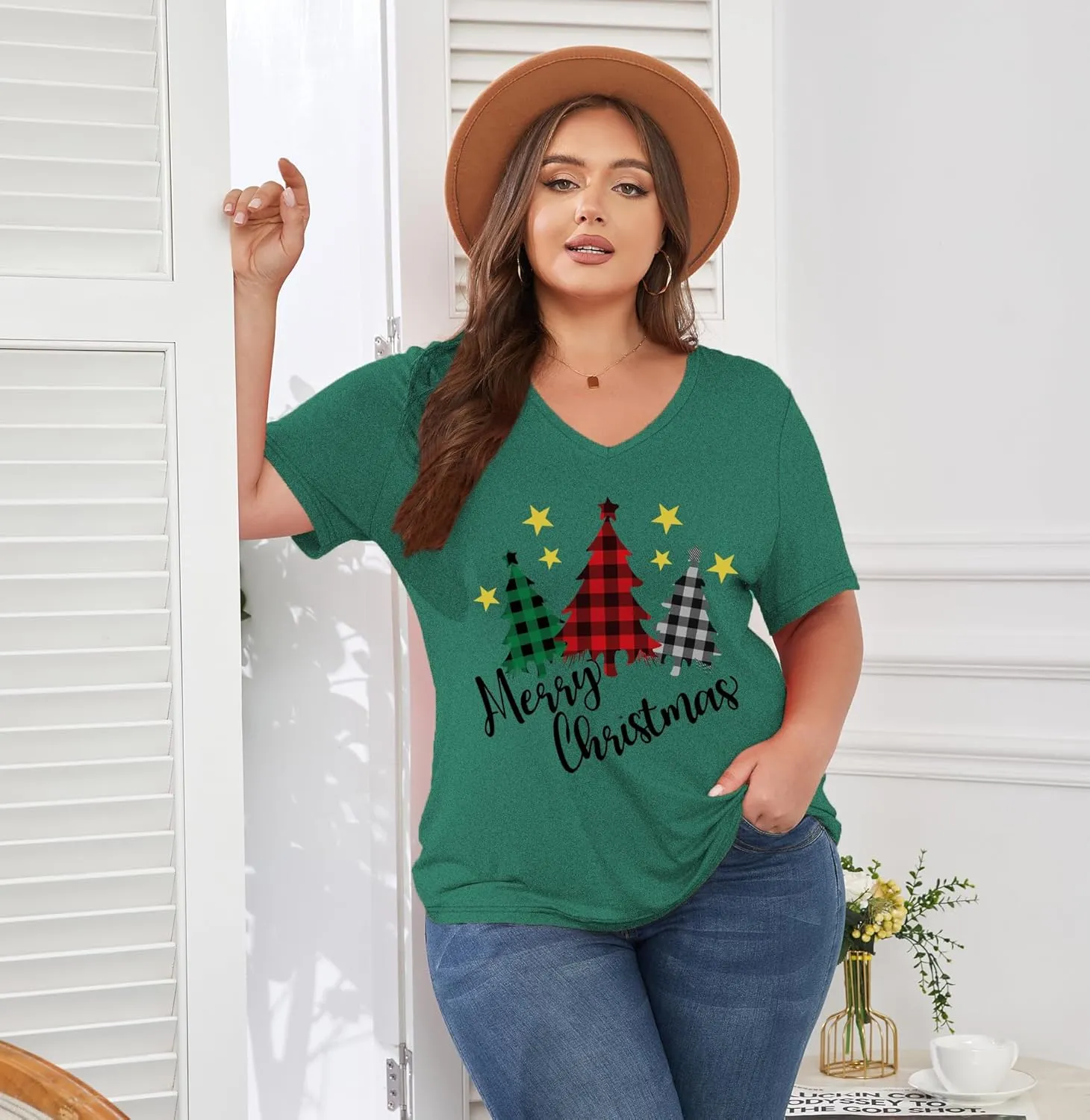 Women's Plus Size Short Sleeve Tee Shirt V Neck Basic Ladies Loose Fit T Shirt 1X-5X