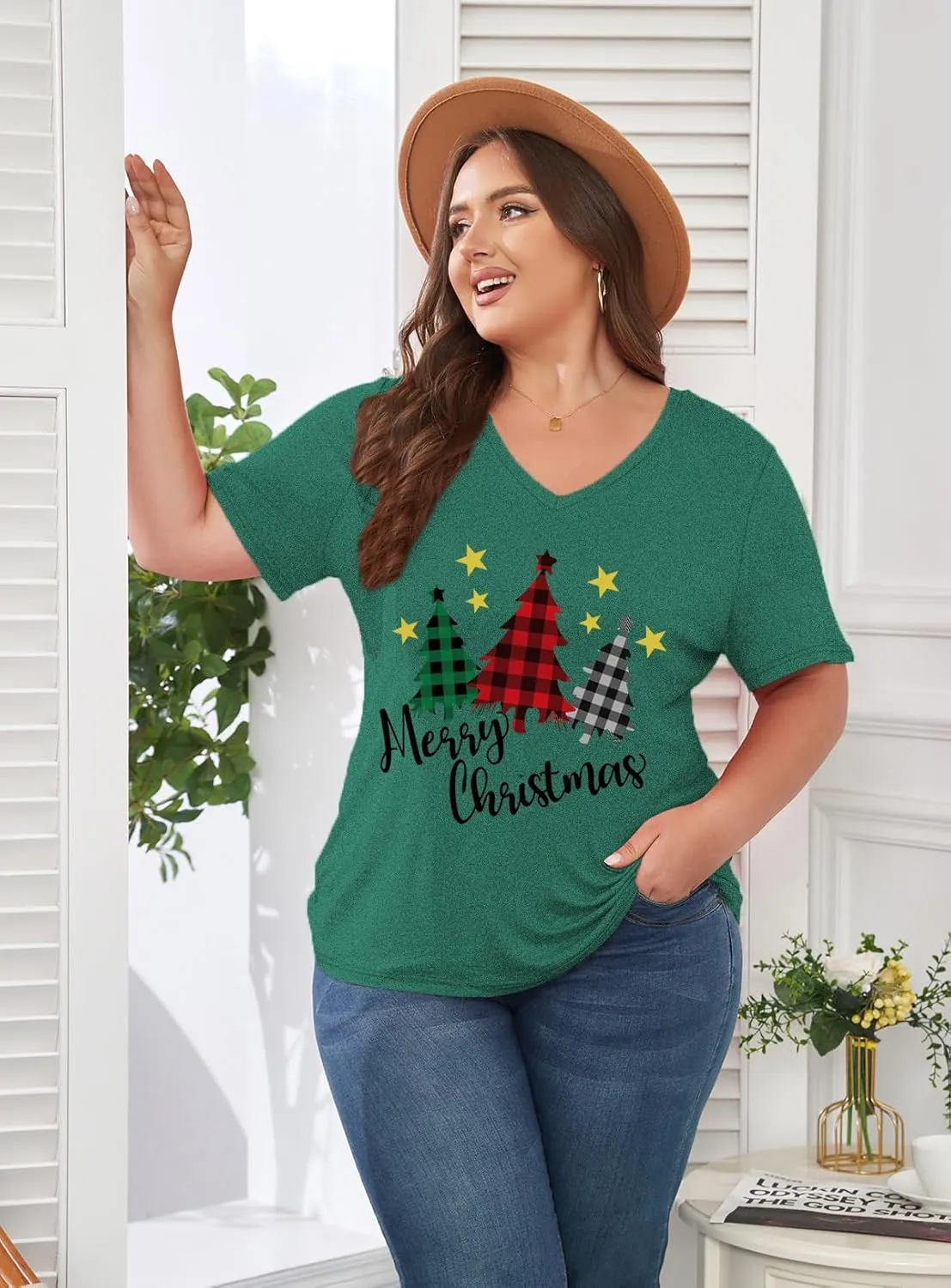 Women's Plus Size Short Sleeve Tee Shirt V Neck Basic Ladies Loose Fit T Shirt 1X-5X