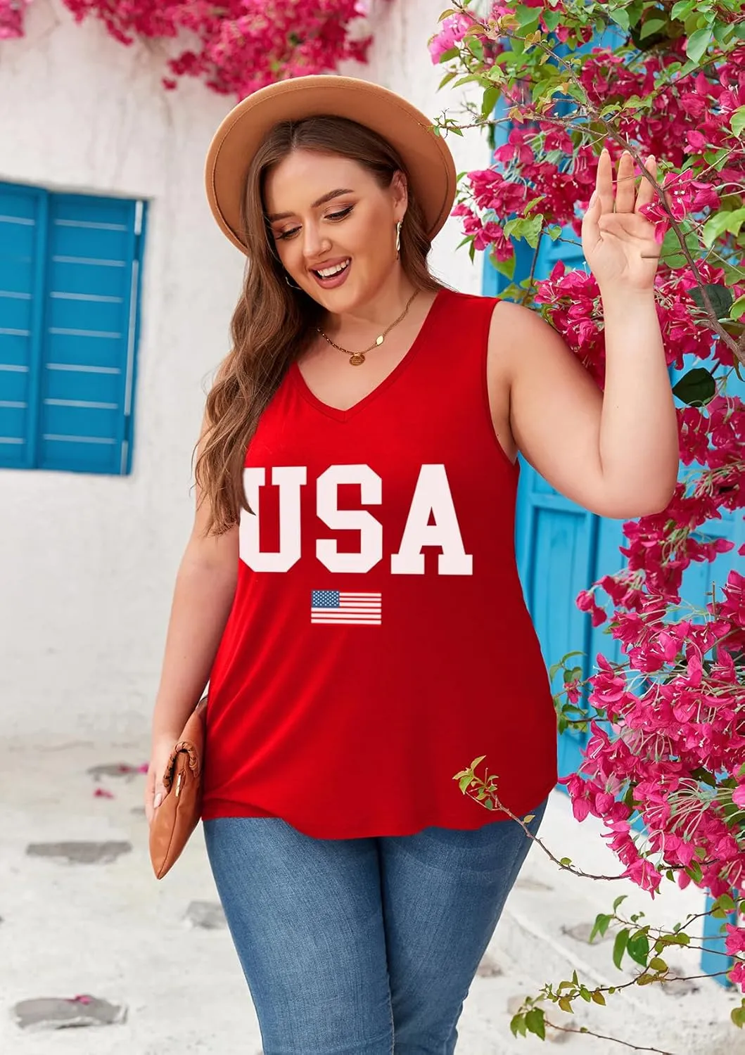Women's Plus Size Tank Tops Sleeveless Shirt Sexy V Neck Summer Loose Baggy Floral Shirt Clothes