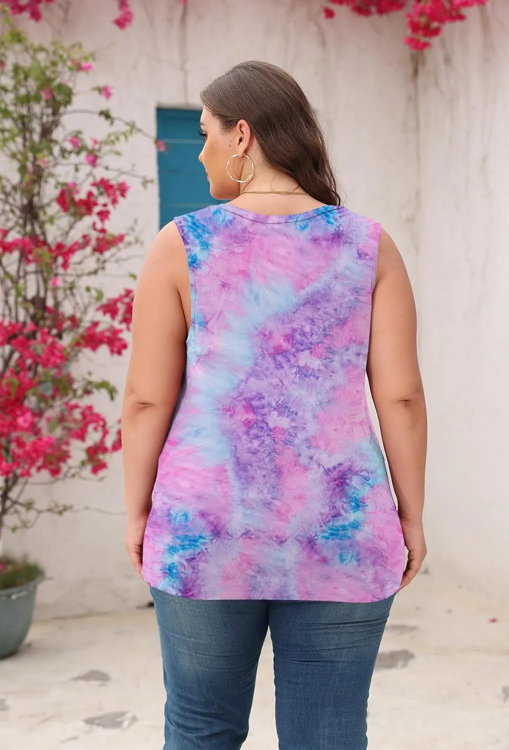 Women's Plus Size Tank Tops Sleeveless Shirt Sexy V Neck Summer Loose Baggy Floral Shirt Clothes