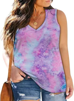 Women's Plus Size Tank Tops Sleeveless Shirt Sexy V Neck Summer Loose Baggy Floral Shirt Clothes