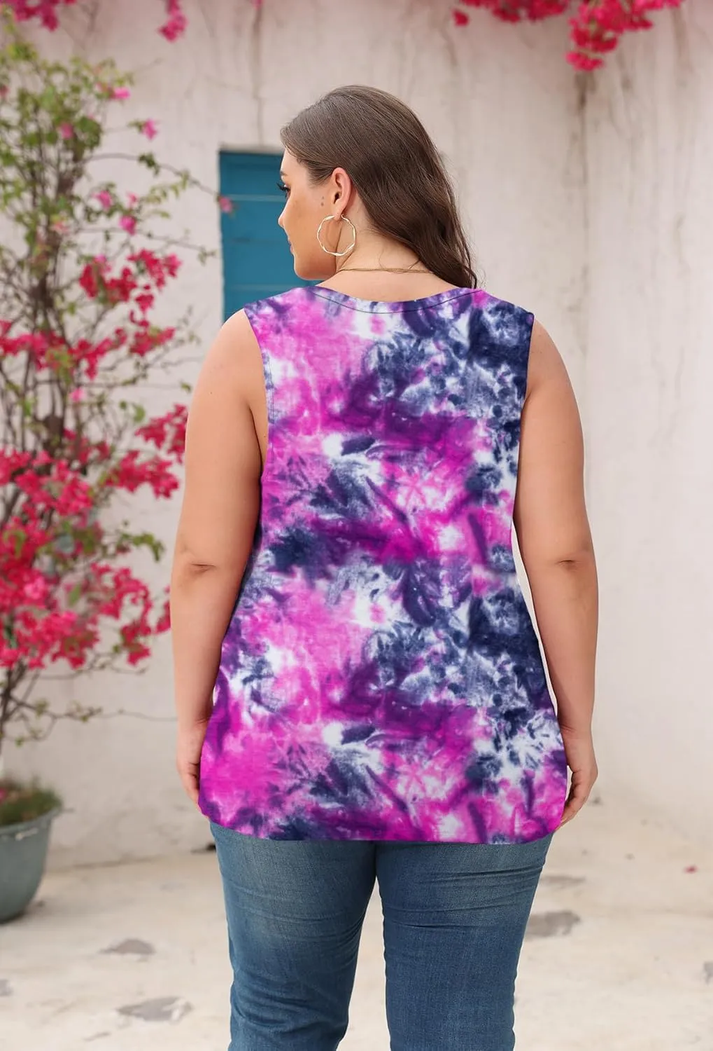 Women's Plus Size Tank Tops Sleeveless Shirt Sexy V Neck Summer Loose Baggy Floral Shirt Clothes