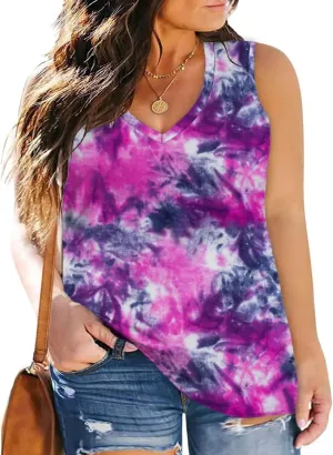 Women's Plus Size Tank Tops Sleeveless Shirt Sexy V Neck Summer Loose Baggy Floral Shirt Clothes