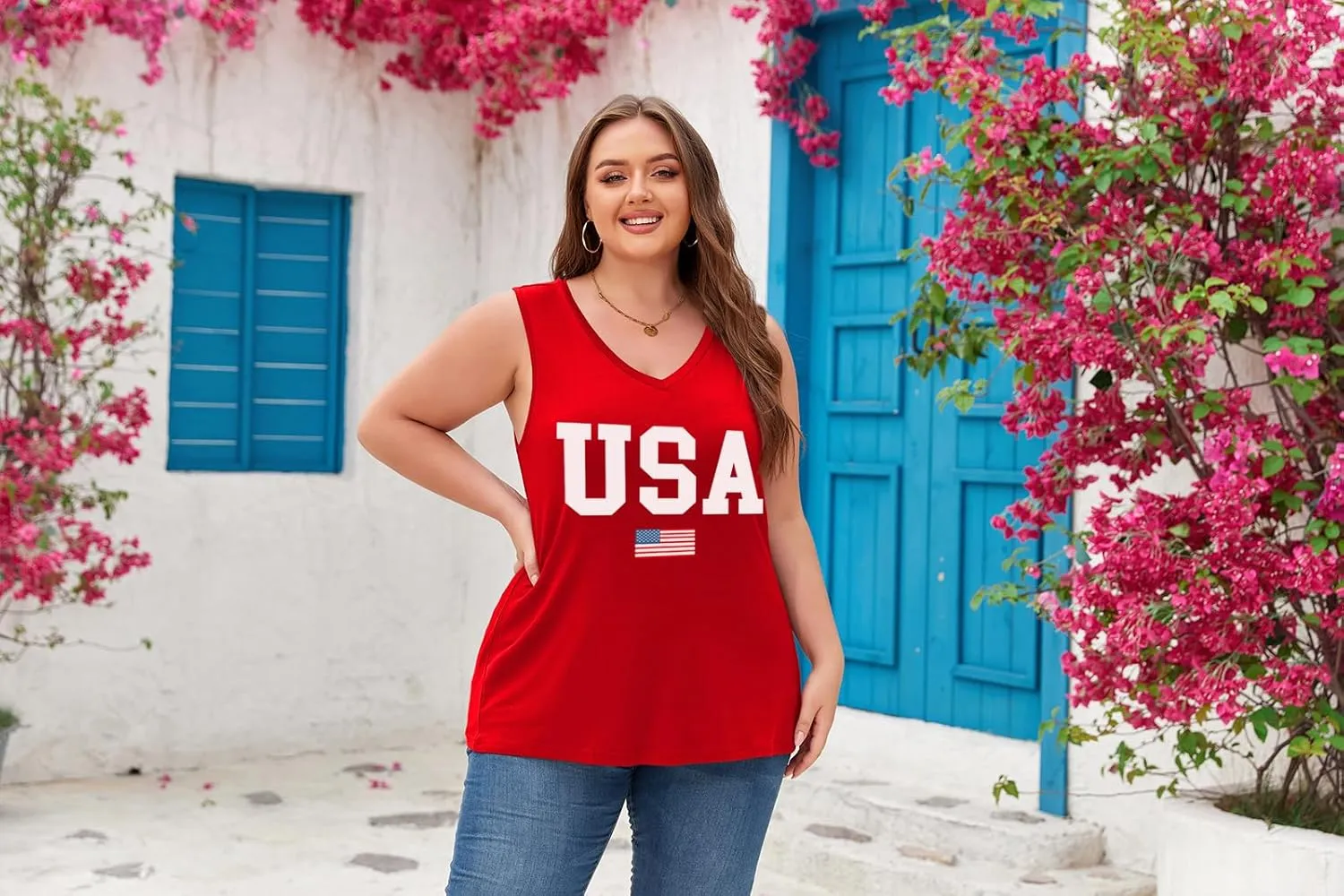 Women's Plus Size Tank Tops Sleeveless Shirt Sexy V Neck Summer Loose Baggy Floral Shirt Clothes