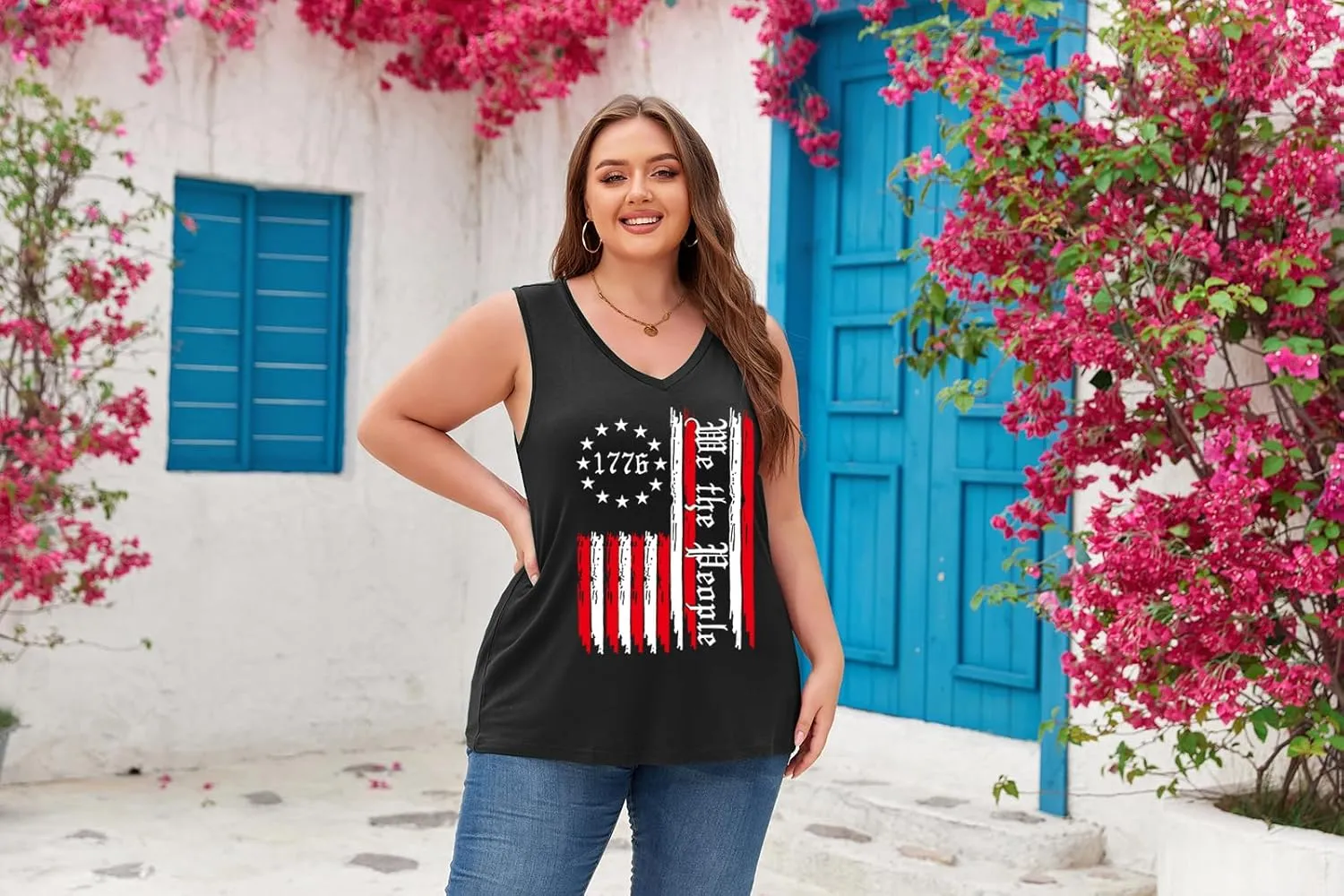 Women's Plus Size Tank Tops Sleeveless Shirt Sexy V Neck Summer Loose Baggy Floral Shirt Clothes