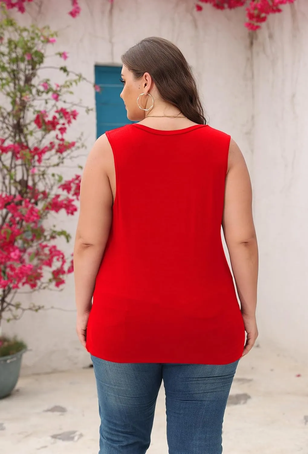 Women's Plus Size Tank Tops Sleeveless Shirt Sexy V Neck Summer Loose Baggy Floral Shirt Clothes