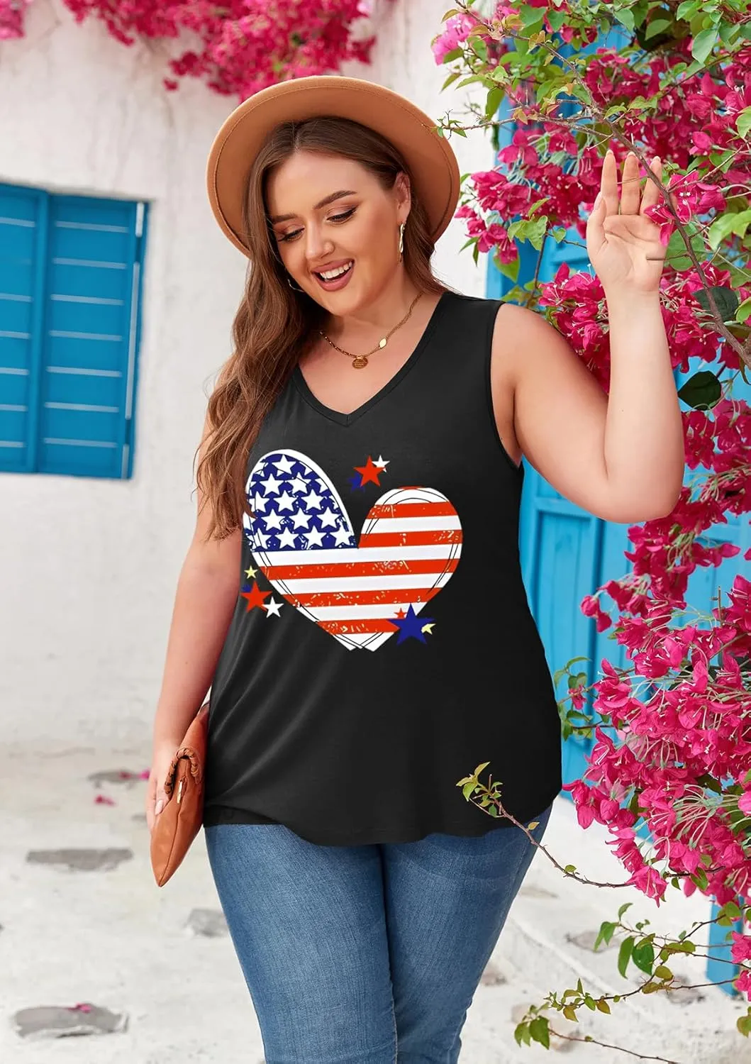 Women's Plus Size Tank Tops Sleeveless Shirt Sexy V Neck Summer Loose Baggy Floral Shirt Clothes