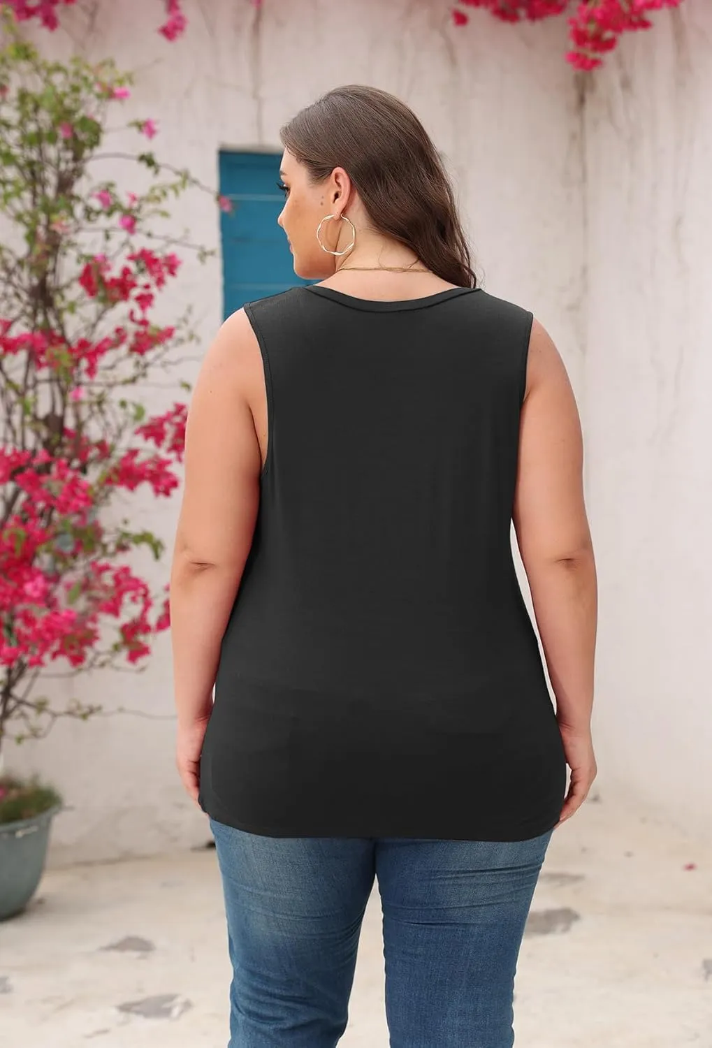 Women's Plus Size Tank Tops Sleeveless Shirt Sexy V Neck Summer Loose Baggy Floral Shirt Clothes