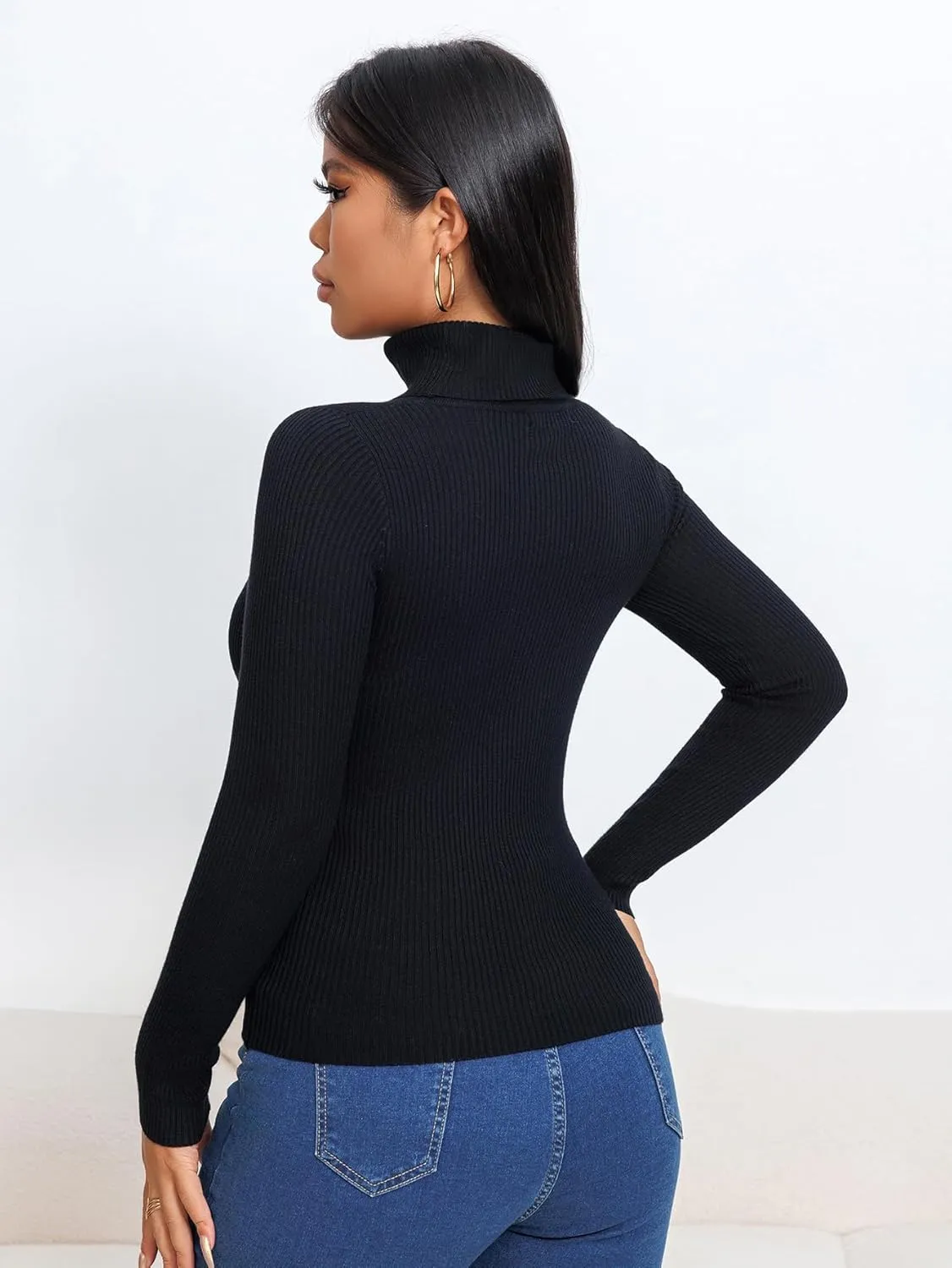 Women's Ribbed Turtleneck Fitted Long Sleeve Shirts Basic Thermal Layering Tops