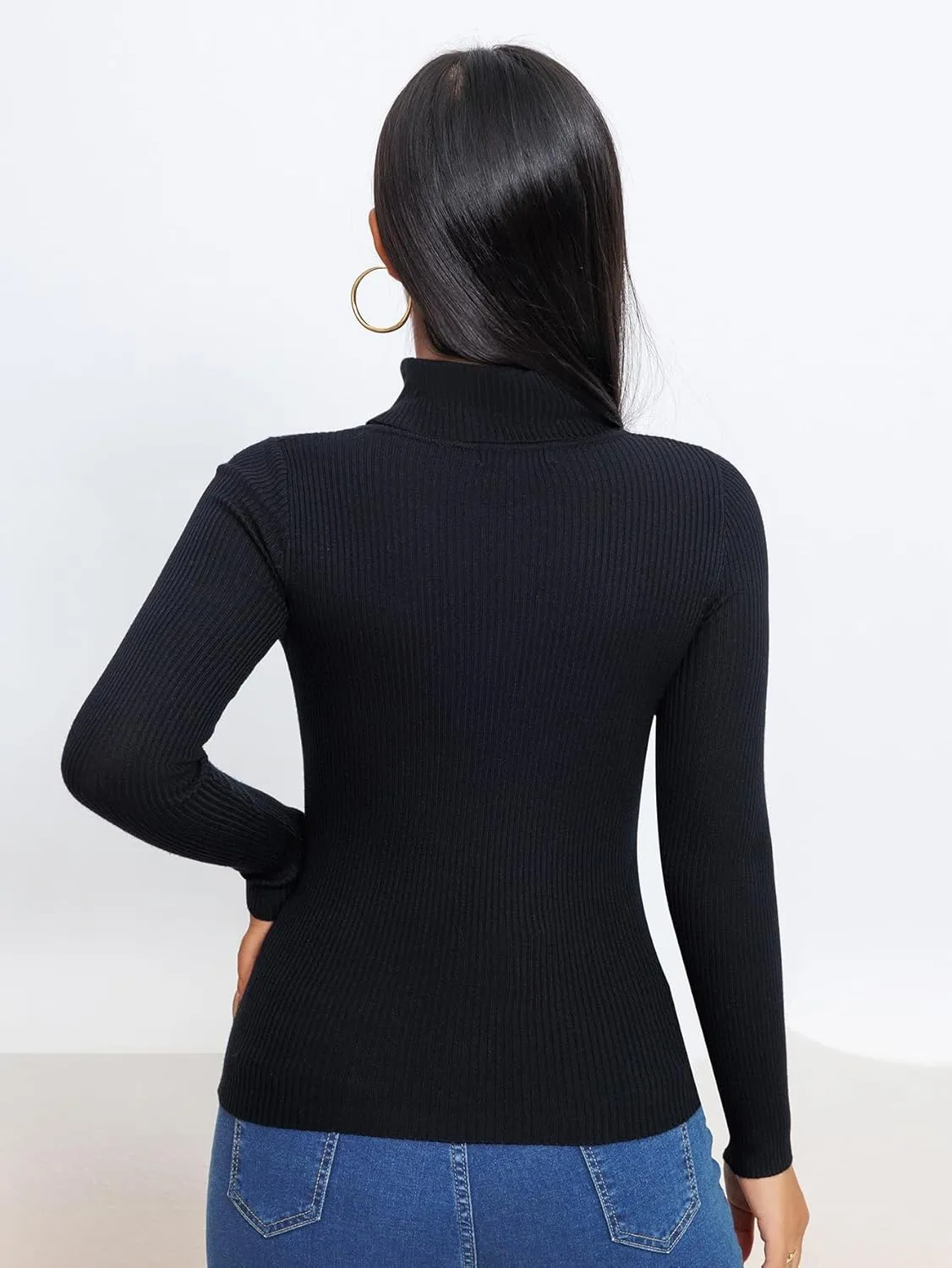Women's Ribbed Turtleneck Fitted Long Sleeve Shirts Basic Thermal Layering Tops