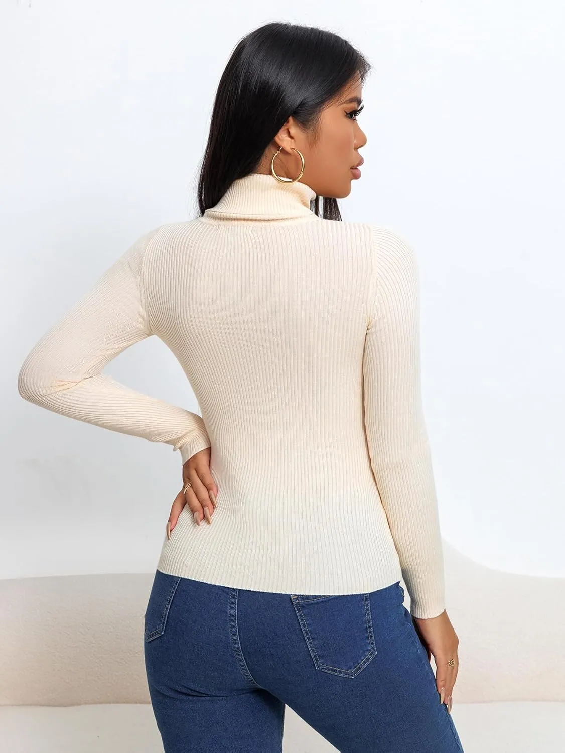 Women's Ribbed Turtleneck Fitted Long Sleeve Shirts Basic Thermal Layering Tops