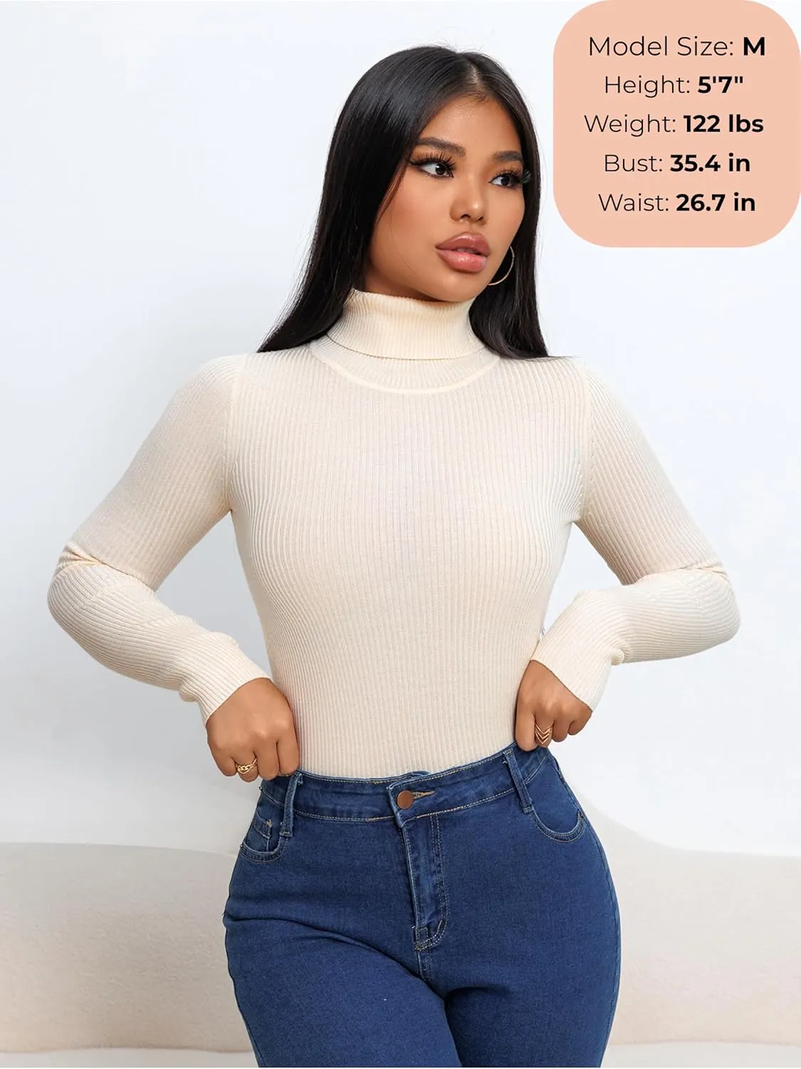 Women's Ribbed Turtleneck Fitted Long Sleeve Shirts Basic Thermal Layering Tops