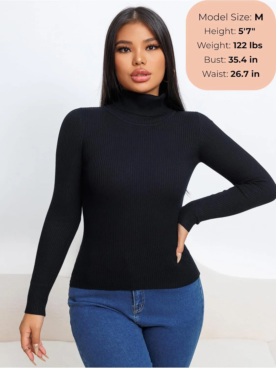Women's Ribbed Turtleneck Fitted Long Sleeve Shirts Basic Thermal Layering Tops