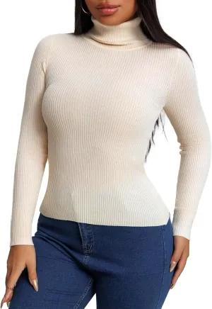 Women's Ribbed Turtleneck Fitted Long Sleeve Shirts Basic Thermal Layering Tops