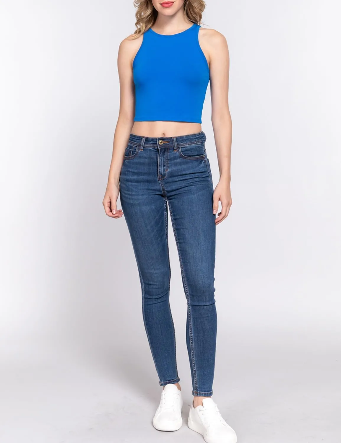 Women's Sleeveless Camisole Crop Tank Tops Racerback High Halter Neck Shirts