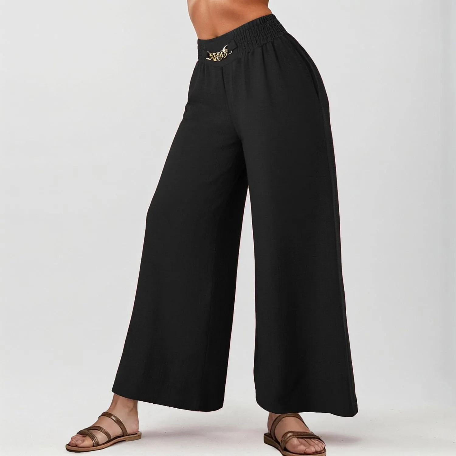 Women's Wide Leg Pants Ladies Fashion High Waist Elastic Drape Trousers Solid Color