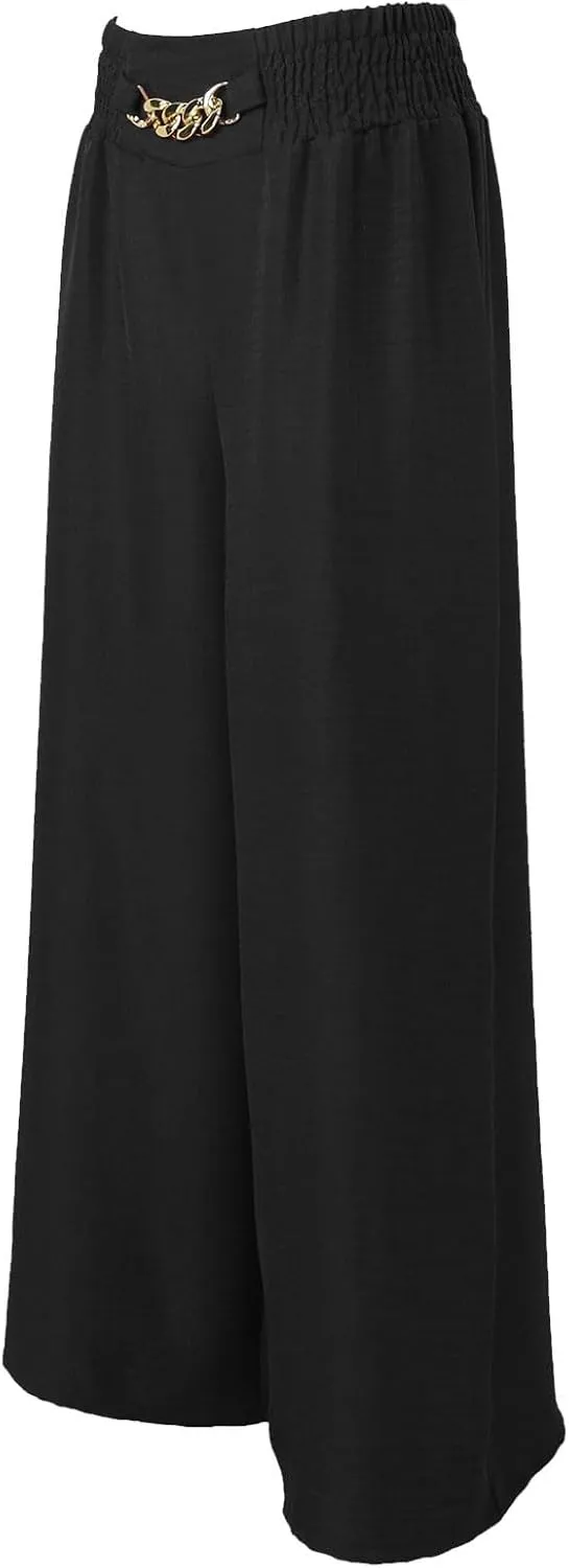 Women's Wide Leg Pants Ladies Fashion High Waist Elastic Drape Trousers Solid Color