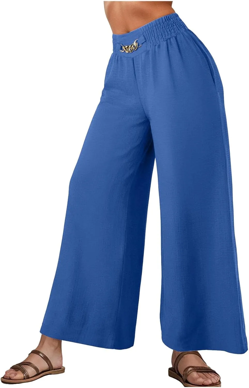 Women's Wide Leg Pants Ladies Fashion High Waist Elastic Drape Trousers Solid Color