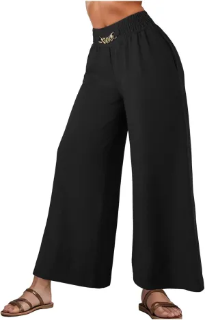Women's Wide Leg Pants Ladies Fashion High Waist Elastic Drape Trousers Solid Color