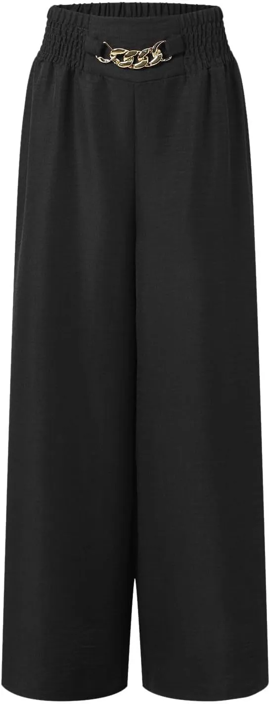 Women's Wide Leg Pants Ladies Fashion High Waist Elastic Drape Trousers Solid Color