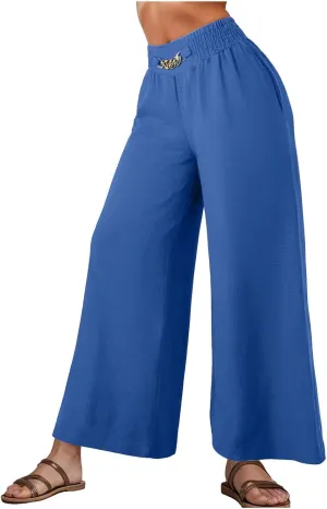 Women's Wide Leg Pants Ladies Fashion High Waist Elastic Drape Trousers Solid Color
