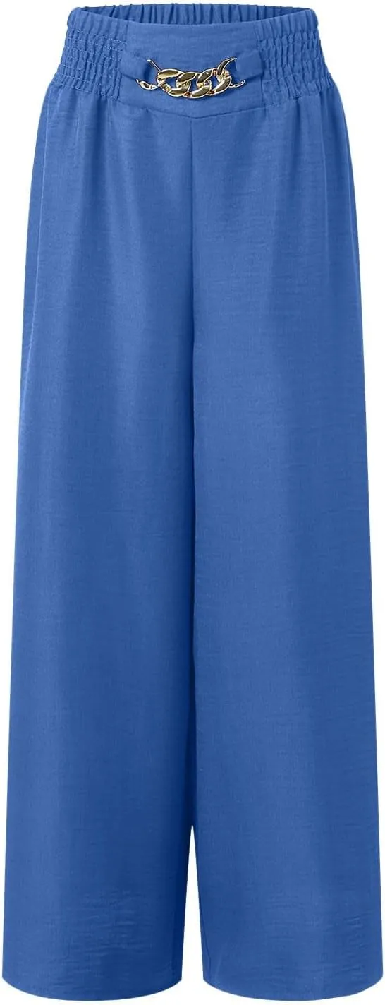 Women's Wide Leg Pants Ladies Fashion High Waist Elastic Drape Trousers Solid Color