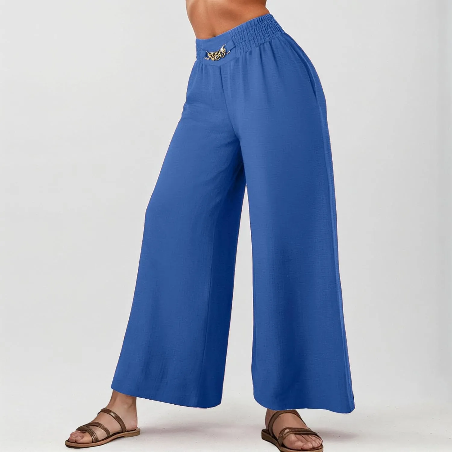 Women's Wide Leg Pants Ladies Fashion High Waist Elastic Drape Trousers Solid Color