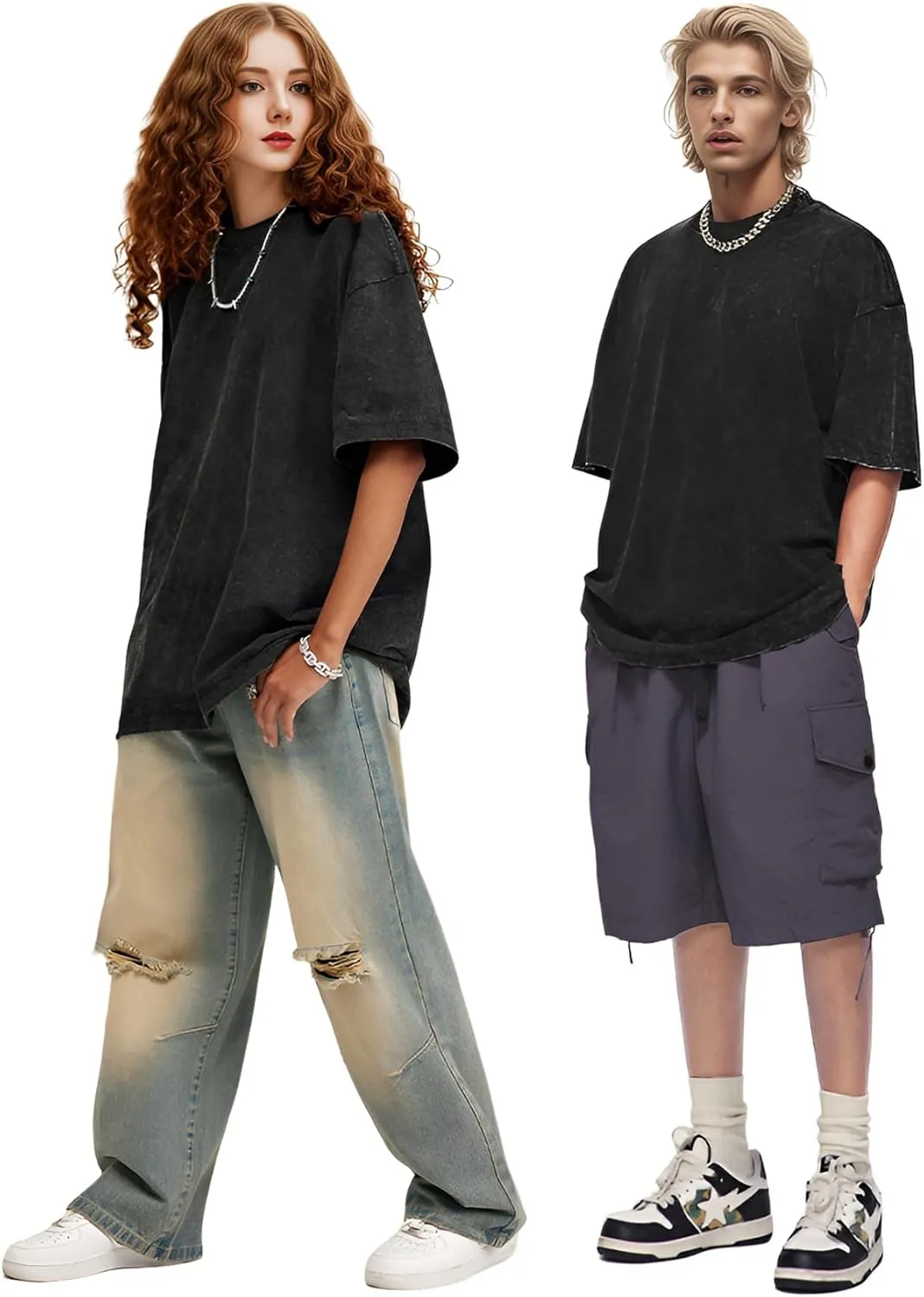 Wyeysyt 3 Pack Men's Oversized T Shirts Vintage Baggy Tee Cotton Loose Short Sleeves Casual Acid Wash Shirts Unisex Tops