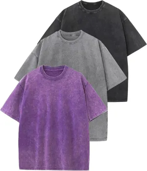 Wyeysyt 3 Pack Men's Oversized T Shirts Vintage Baggy Tee Cotton Loose Short Sleeves Casual Acid Wash Shirts Unisex Tops