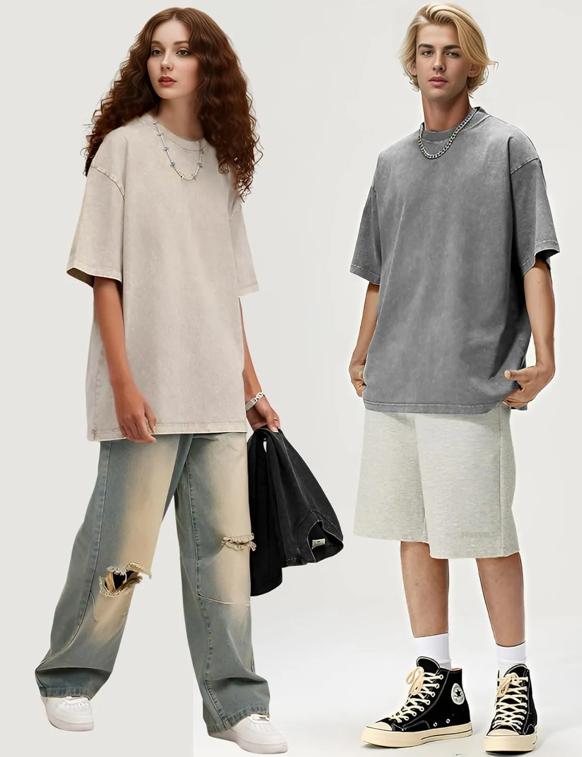 Wyeysyt 3 Pack Men's Oversized T Shirts Vintage Baggy Tee Cotton Loose Short Sleeves Casual Acid Wash Shirts Unisex Tops