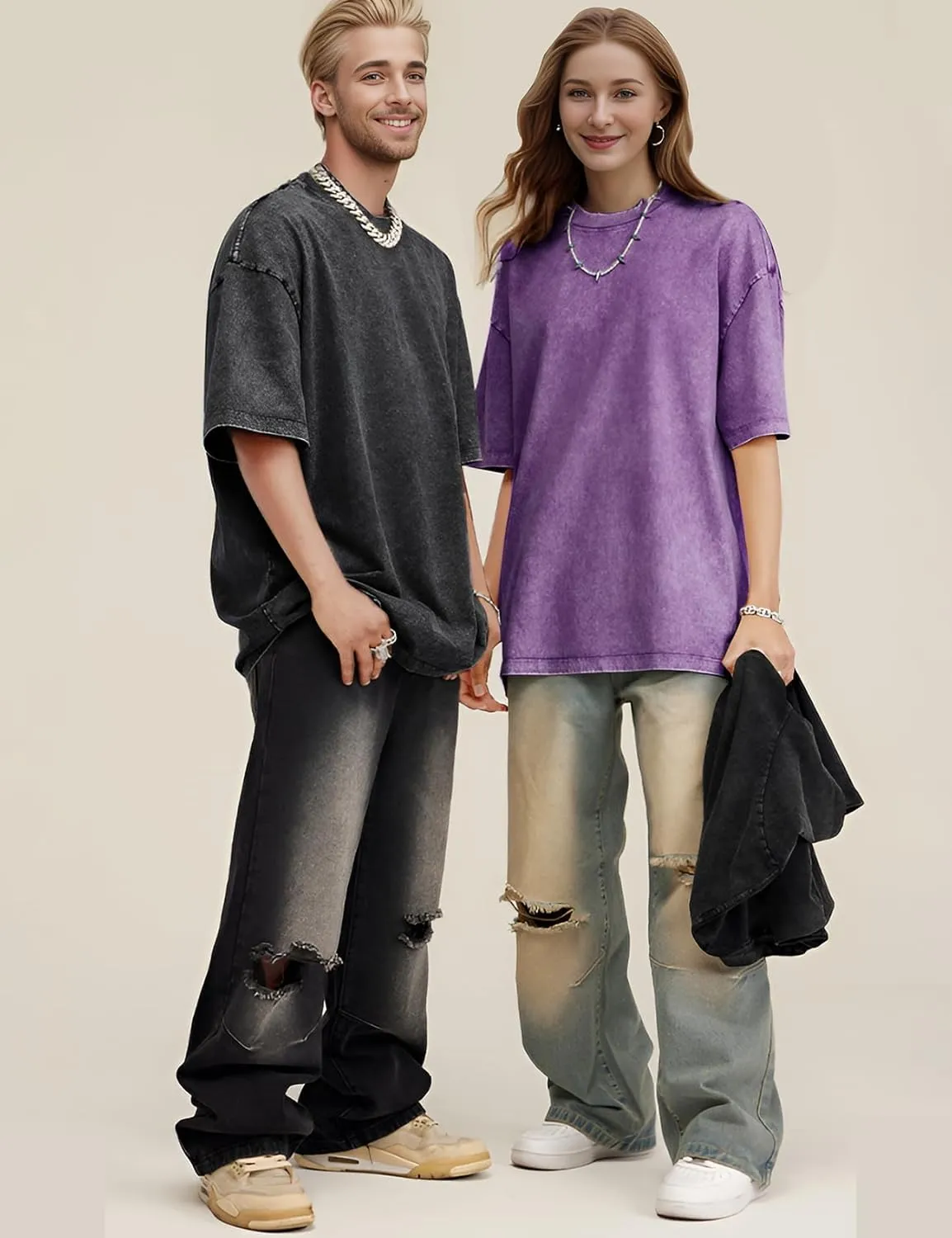 Wyeysyt 3 Pack Men's Oversized T Shirts Vintage Baggy Tee Cotton Loose Short Sleeves Casual Acid Wash Shirts Unisex Tops