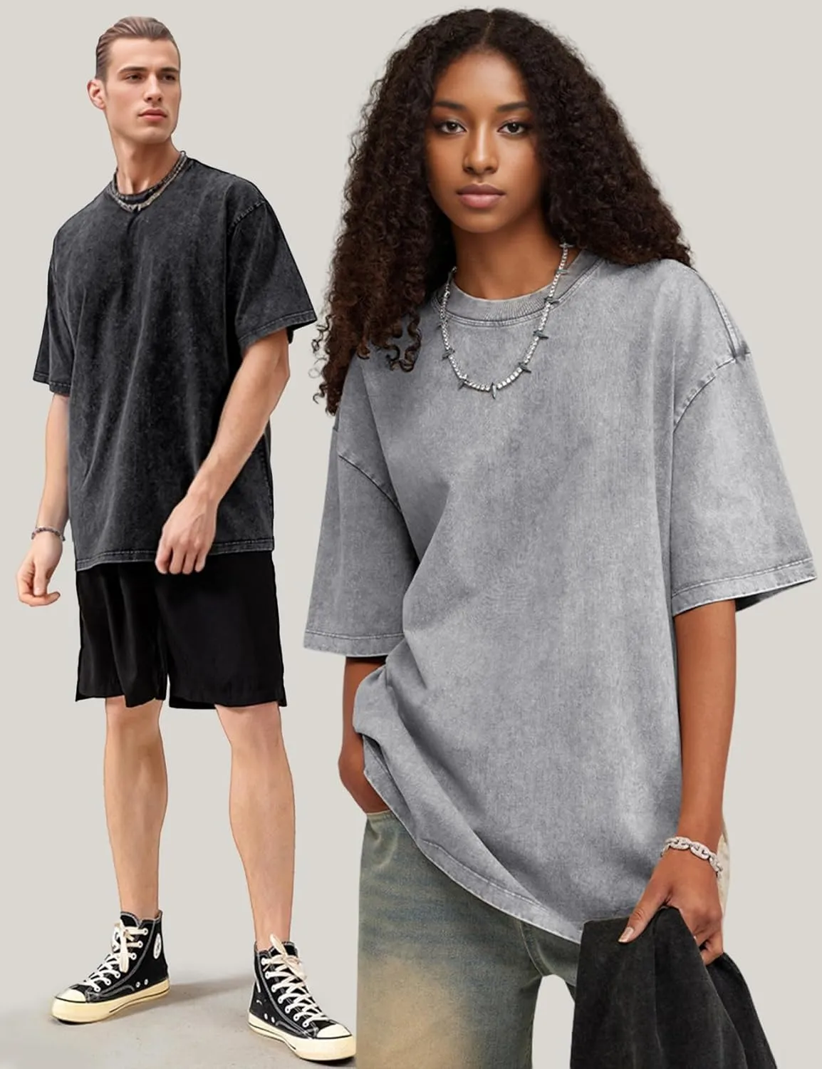 Wyeysyt 3 Pack Men's Oversized T Shirts Vintage Baggy Tee Cotton Loose Short Sleeves Casual Acid Wash Shirts Unisex Tops