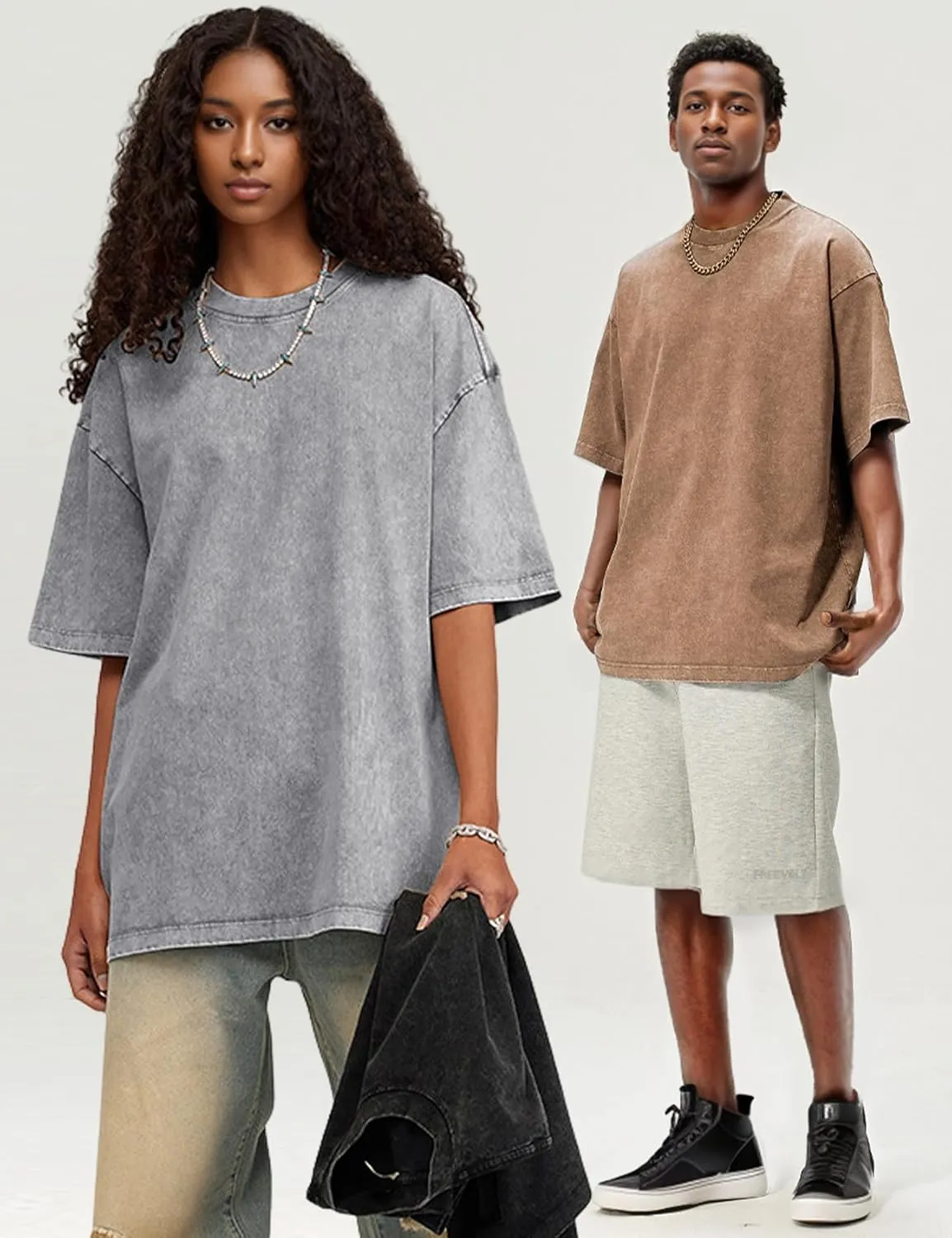 Wyeysyt 3 Pack Men's Oversized T Shirts Vintage Baggy Tee Cotton Loose Short Sleeves Casual Acid Wash Shirts Unisex Tops