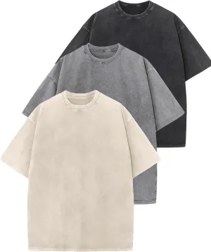 Wyeysyt 3 Pack Men's Oversized T Shirts Vintage Baggy Tee Cotton Loose Short Sleeves Casual Acid Wash Shirts Unisex Tops