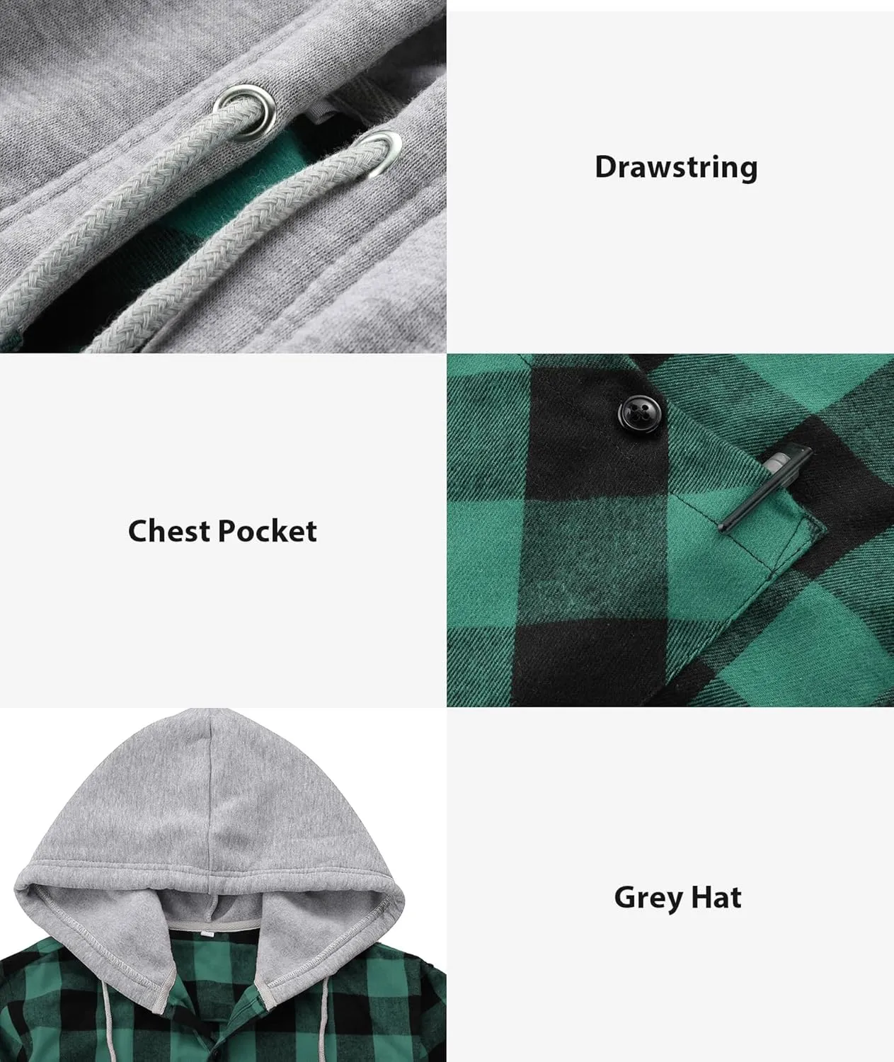 ZITY 3 Pack Men's Flannel Hoodie Shirts Long Sleeve Casual Vintage Button Down Plaid Shirt Jacket with Pocket
