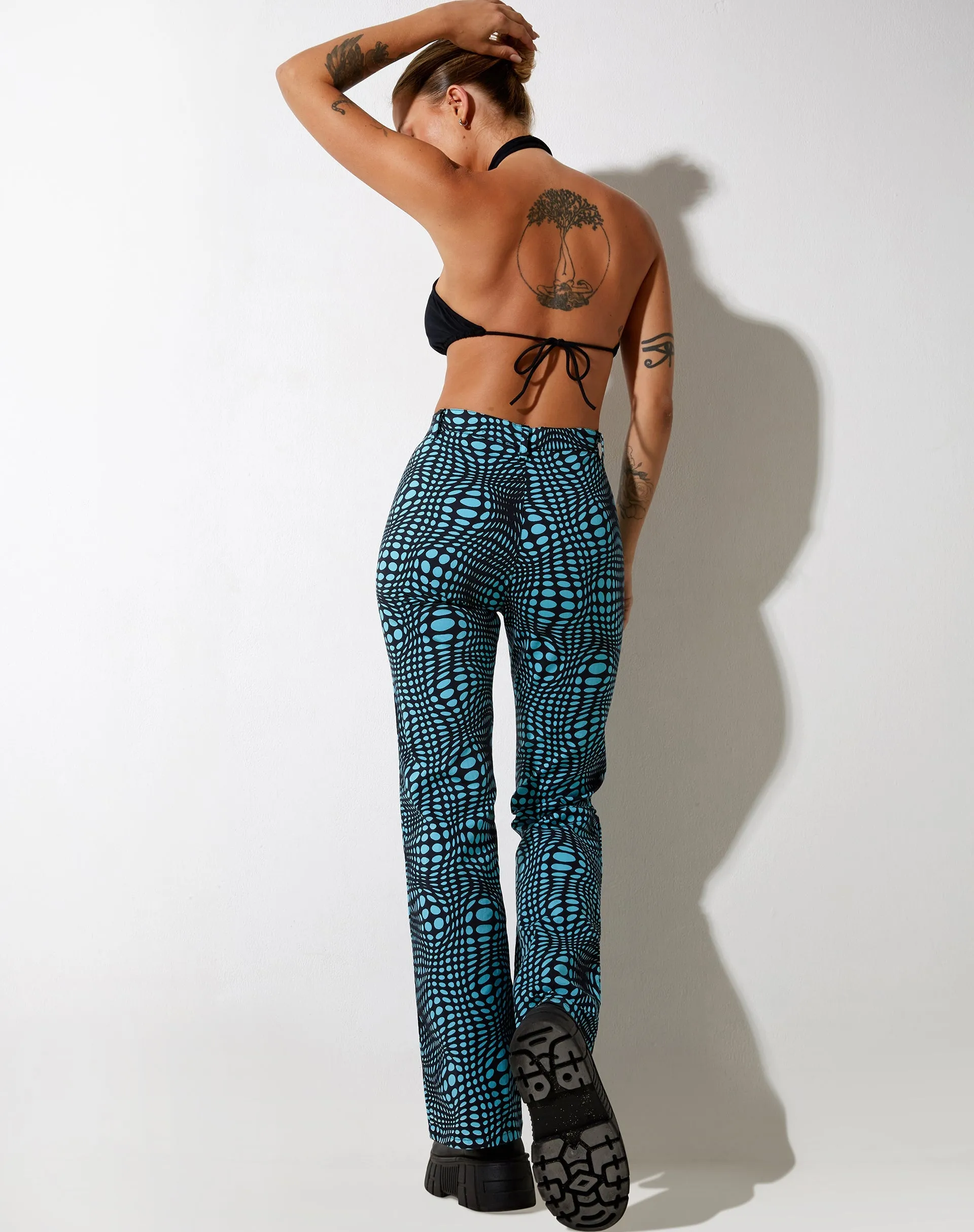 Zoven Flare Trouser in Optic Polka Blue