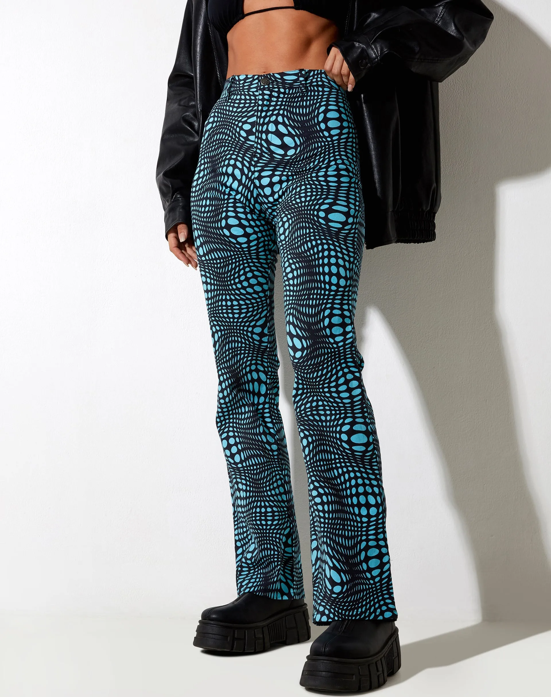 Zoven Flare Trouser in Optic Polka Blue